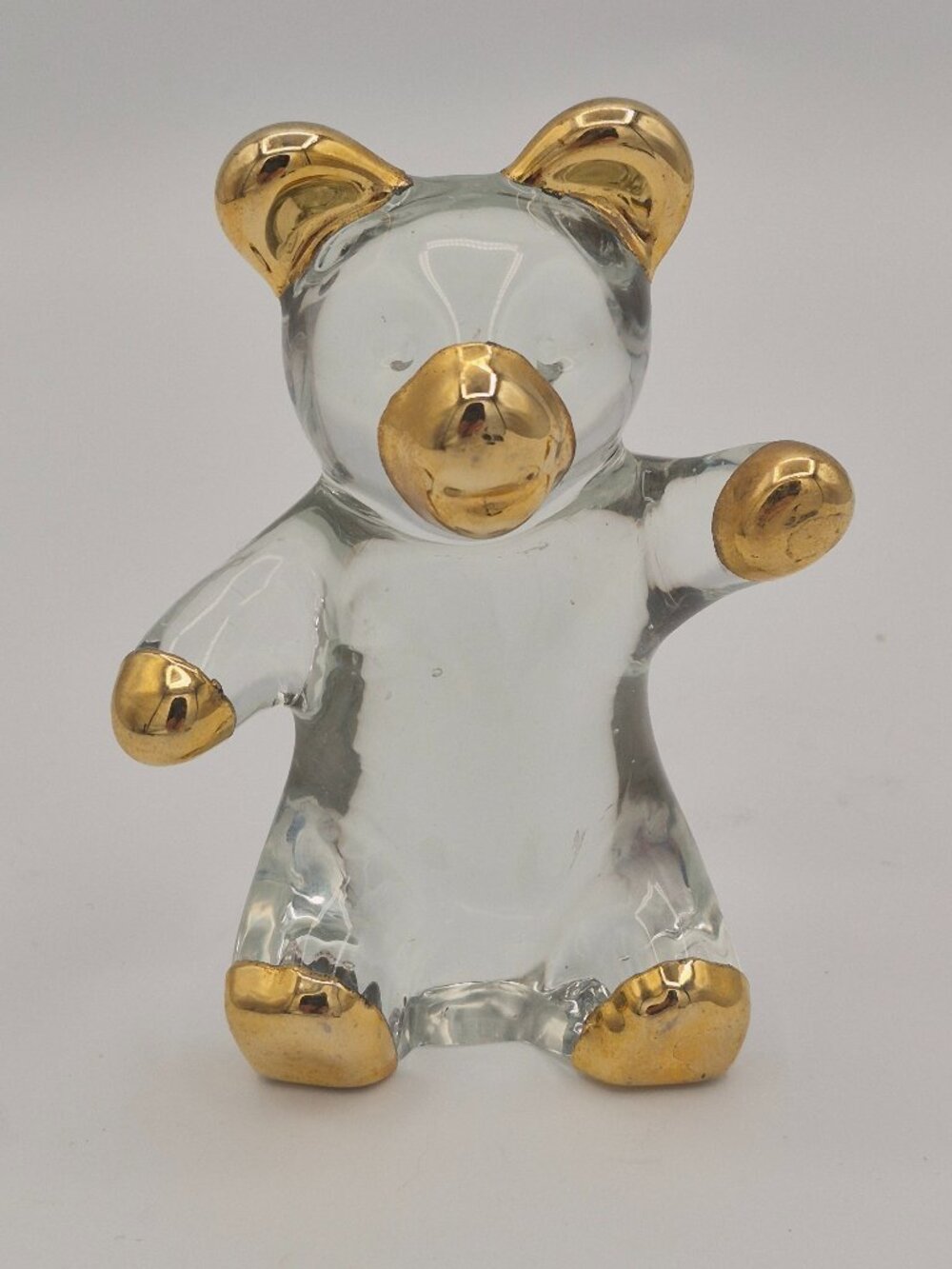 Art Glass Teddy Bear Paperweight Gold Tipped Polished Base